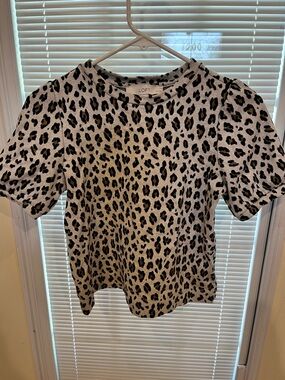 LOFT Petite Leopard-Print Short Sleeve Top in Grey, Black & Brown